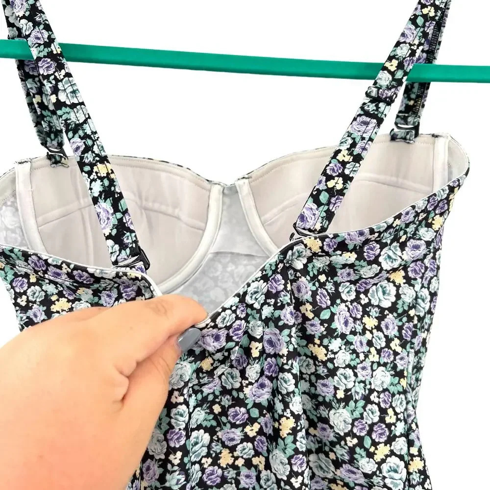 Rouje Paris Victoria One Piece Swimsuit Black Blue Purple Floral Size‎ 36 US 4 - Picture 6 of 10
